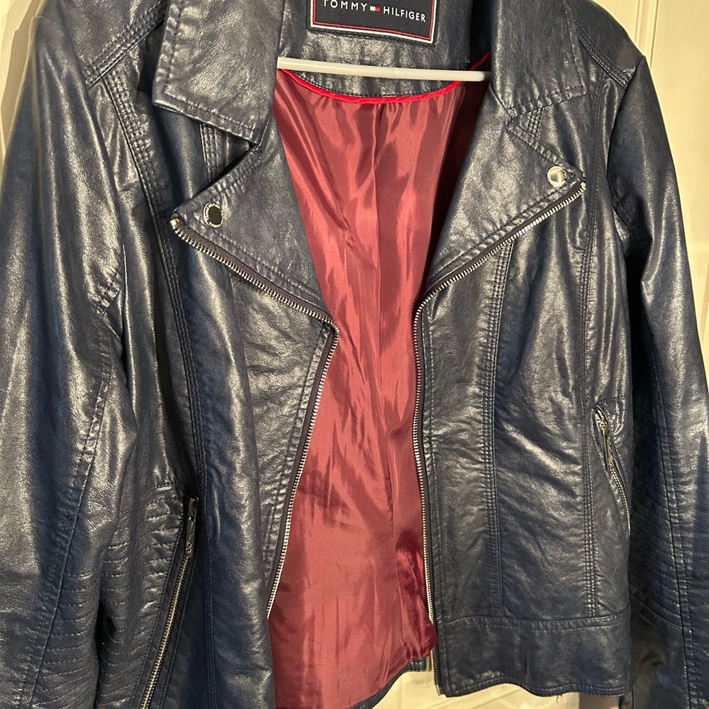 Tommy Hilfiger Women's Blue Leather-Look Jacket